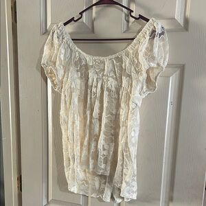 Elegant Cream Lace Women's Top sheer